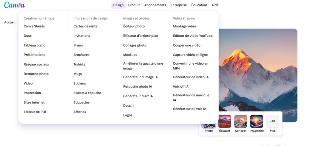 Canva menu